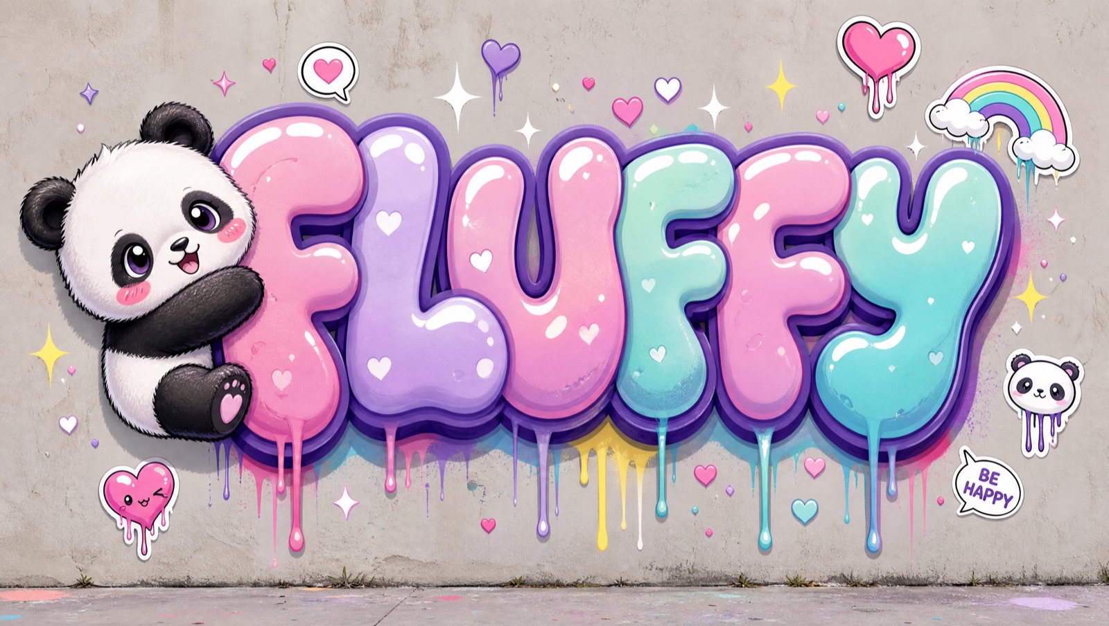"FLUFFY" Kawaii — Pastel Bubble AI graffiti example