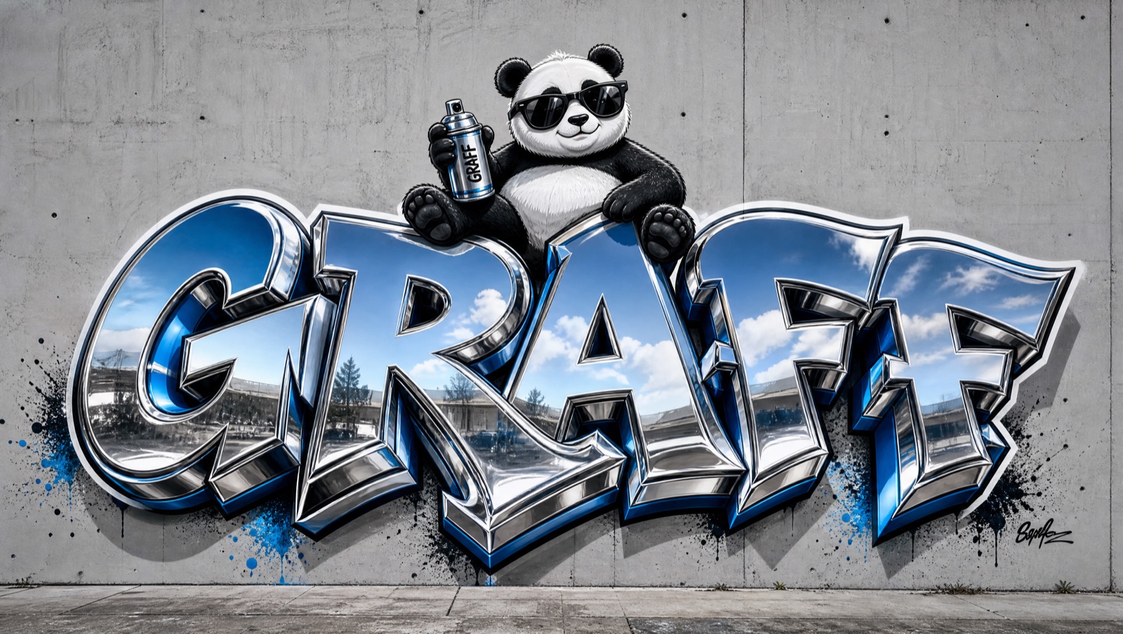 "GRAFF" Chrome — 3D Blockbuster AI graffiti example